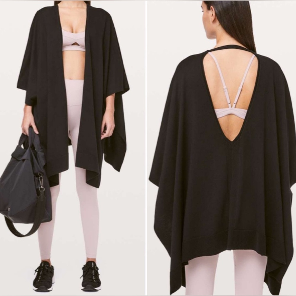 Lululemon Women’s‎ Black Free To Coast Wrap Cardigan Open Back Sweater Size O/S
